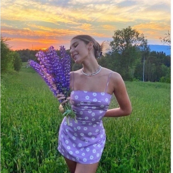 Realisation Par Christy As If Purple Daisy Silk Mini Dress Size S - Picture 14 of 16